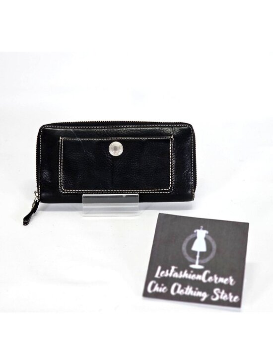 Coach Handbags - Coach Womens Black Pebble Grain Leather Zip Around Accordion Clutch Wallet  1797